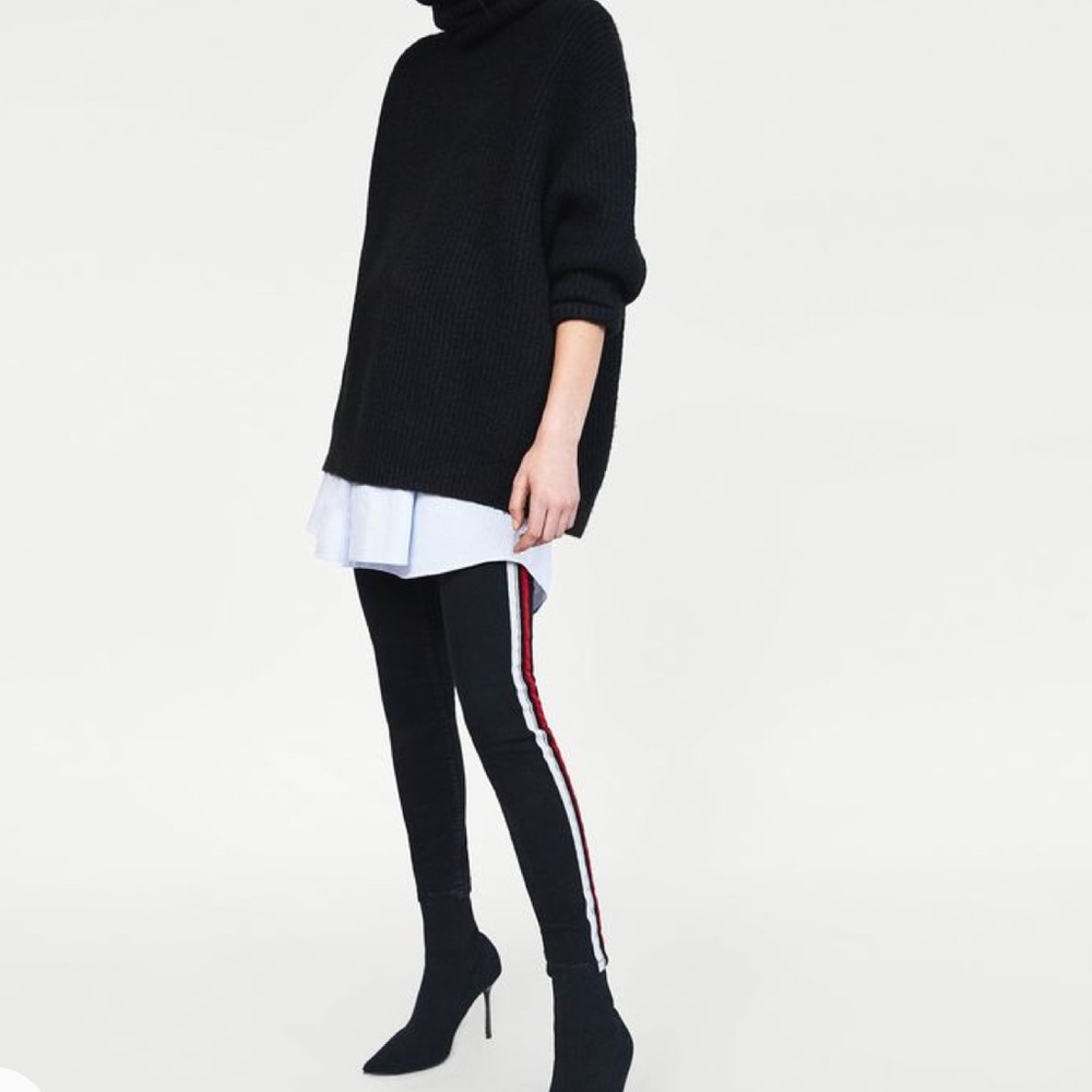 Zara Striped High Rise Skinny Black Jeans Size 2